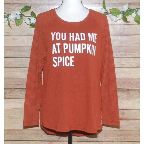 Thanksgiving Fall Shirt Top Size L Long Waffle Sleeve You Had Me atPumpkin Spice - Picture 1 of 8